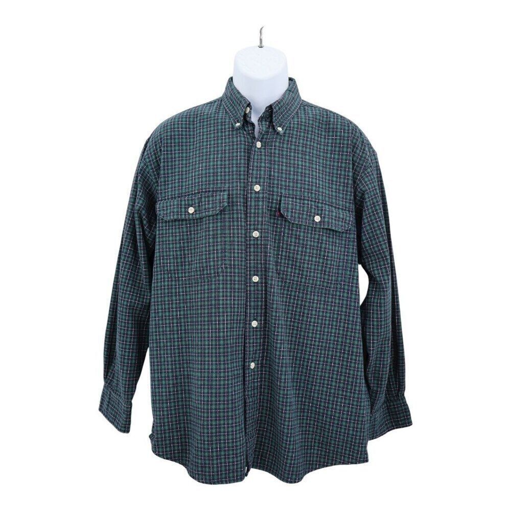 Pendleton Shirt Medium Blue Green Plaid Flannel Button Down Flap Pocket Men
